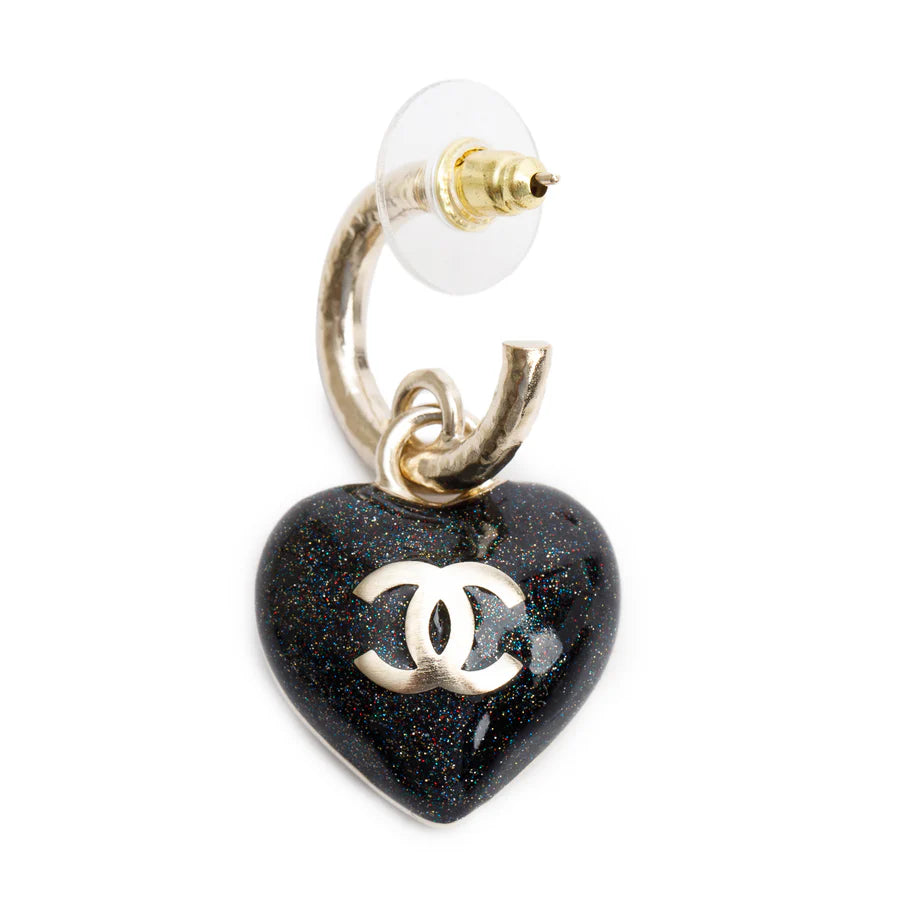 2023 Gold Plated Resin &amp; Strass CC Heart Drop Earrings w/ Box Coeur Cult Core