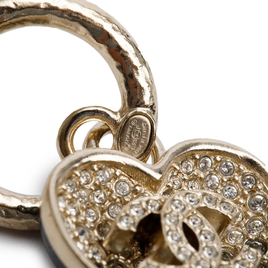 2023 Gold Plated Resin &amp; Strass CC Heart Drop Earrings w/ Box Coeur Cult Core