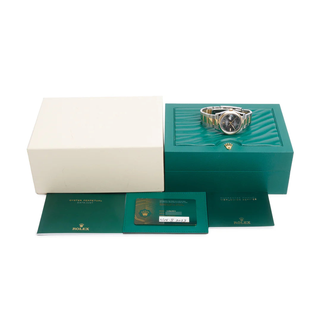 2023 Stainless Steel & 18k Yellow Gold Datejust 36 MM Watch Wimbledon Dial 126203 w/ Box & Papers