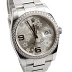 Stainless Steel Datejust Diamond Bezel 36 MM Datejust Watch Silver Floral Dial 116244 w/ Box Coeur Cult Core