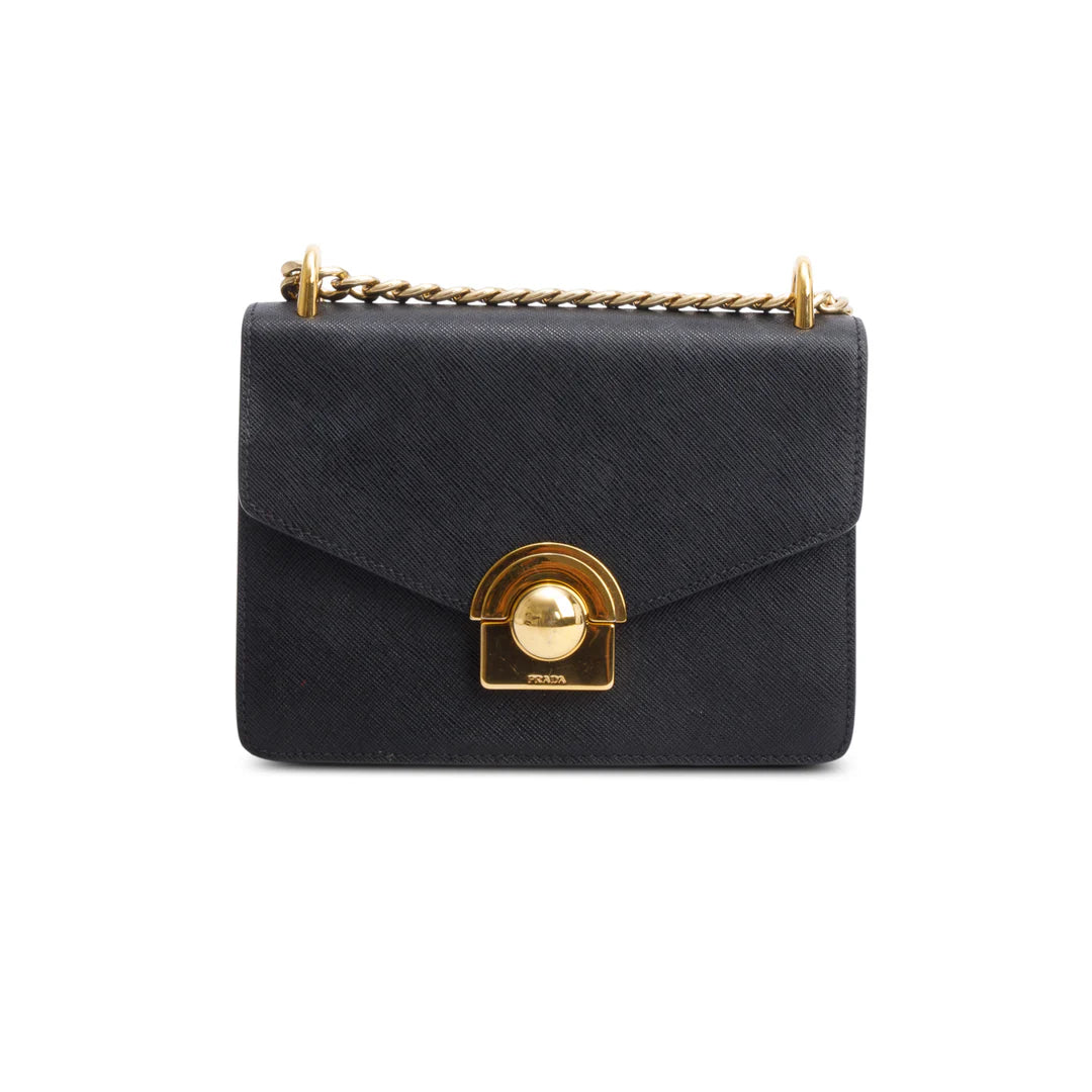 Black Saffiano Soft Calf Leather Arcade Shoulder Bag w/ Authentcity Card Coeur Cult Core