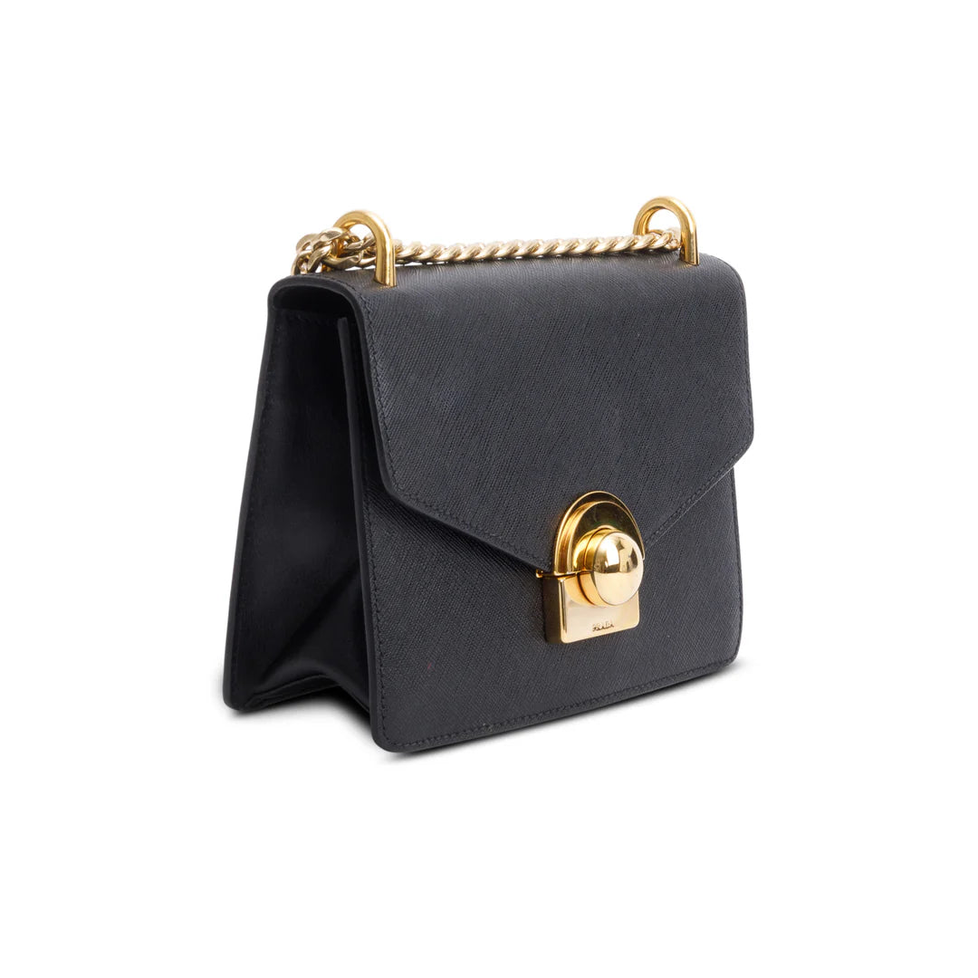 Black Saffiano Soft Calf Leather Arcade Shoulder Bag w/ Authentcity Card Coeur Cult Core