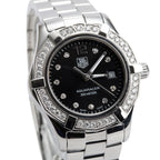 Stainless Steel Diamond Bezel Aquaracer 27 MM Quartz Watch Black Diamond Dial WAF141D w/ Box &amp; Papers