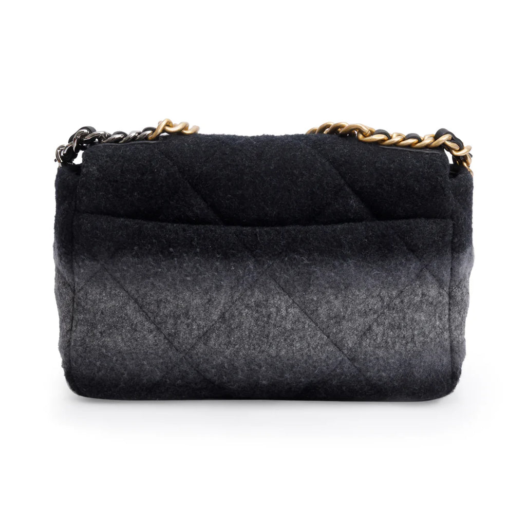 2021 Black &amp; Grey Wool Medium 19 Flap Bag w/ Box &amp; Receipt Coeur Cult Core