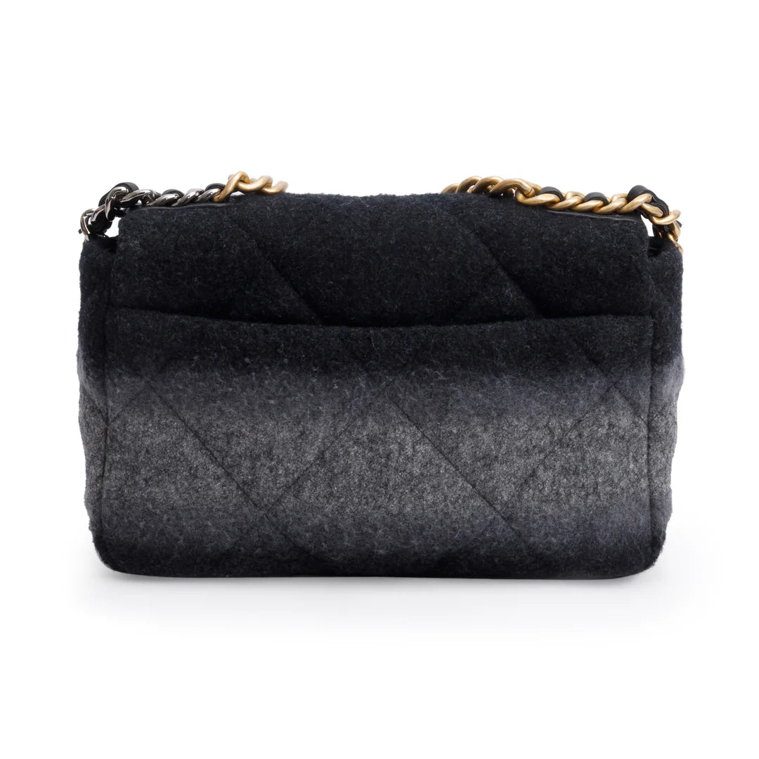 2021 Black &amp; Grey Wool Medium 19 Flap Bag w/ Box &amp; Receipt Coeur Cult Core