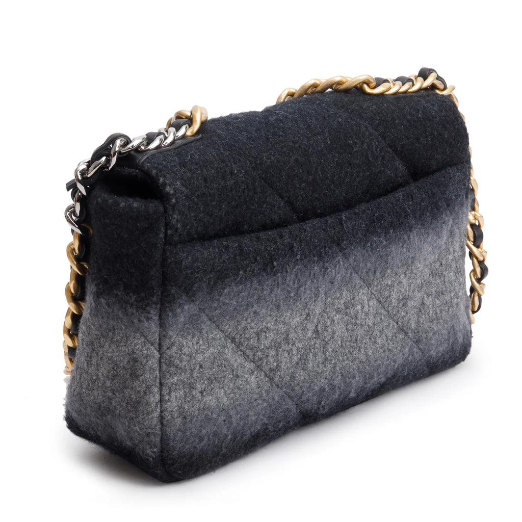 2021 Black &amp; Grey Wool Medium 19 Flap Bag w/ Box &amp; Receipt Coeur Cult Core
