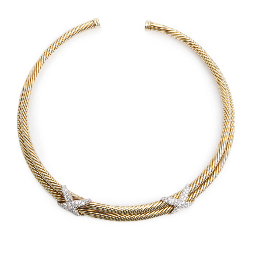14k Yellow Gold Diamond Cable X Choker Necklace Coeur Cult Core