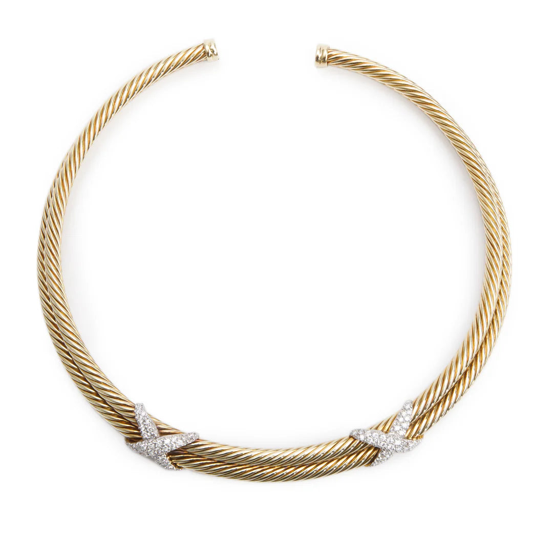 14k Yellow Gold Diamond Cable X Choker Necklace Coeur Cult Core