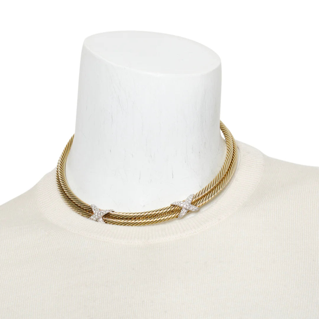 14k Yellow Gold Diamond Cable X Choker Necklace Coeur Cult Core