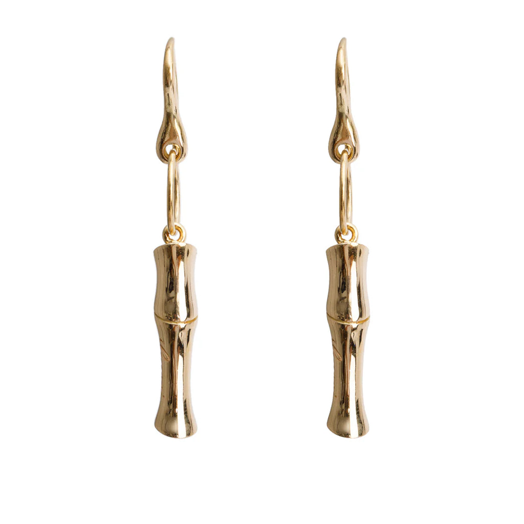 18k Yellow Gold Bamboo Drop Earrings w/ Box Coeur Cult Core