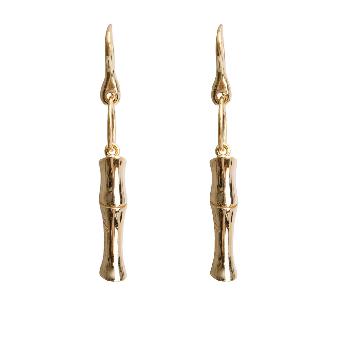 18k Yellow Gold Bamboo Drop Earrings w/ Box Coeur Cult Core