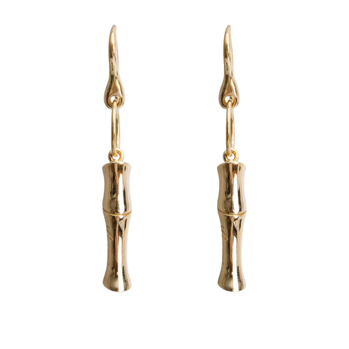 18k Yellow Gold Bamboo Drop Earrings w/ Box Coeur Cult Core