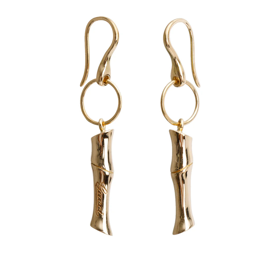 18k Yellow Gold Bamboo Drop Earrings w/ Box Coeur Cult Core