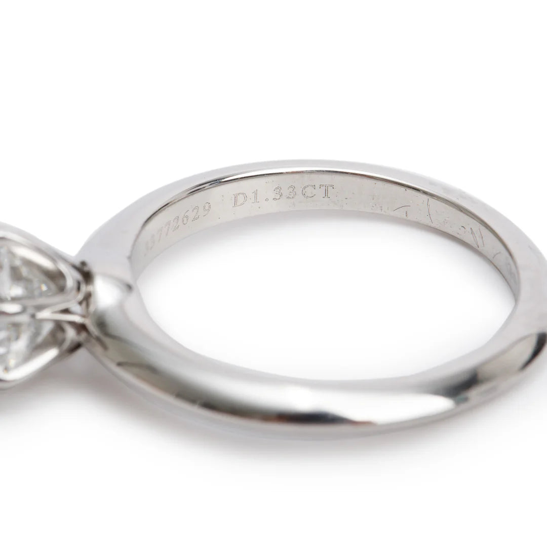 Platinum 1.33 ct. Diamond Solitaire Engagement Ring, Size 6.75 w/ Box Coeur Cult Core