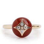 18k Yellow Gold Diamond &amp; Carnelian Color Blossom Ring, Size 54 6.75 w/ Box Coeur Cult Core