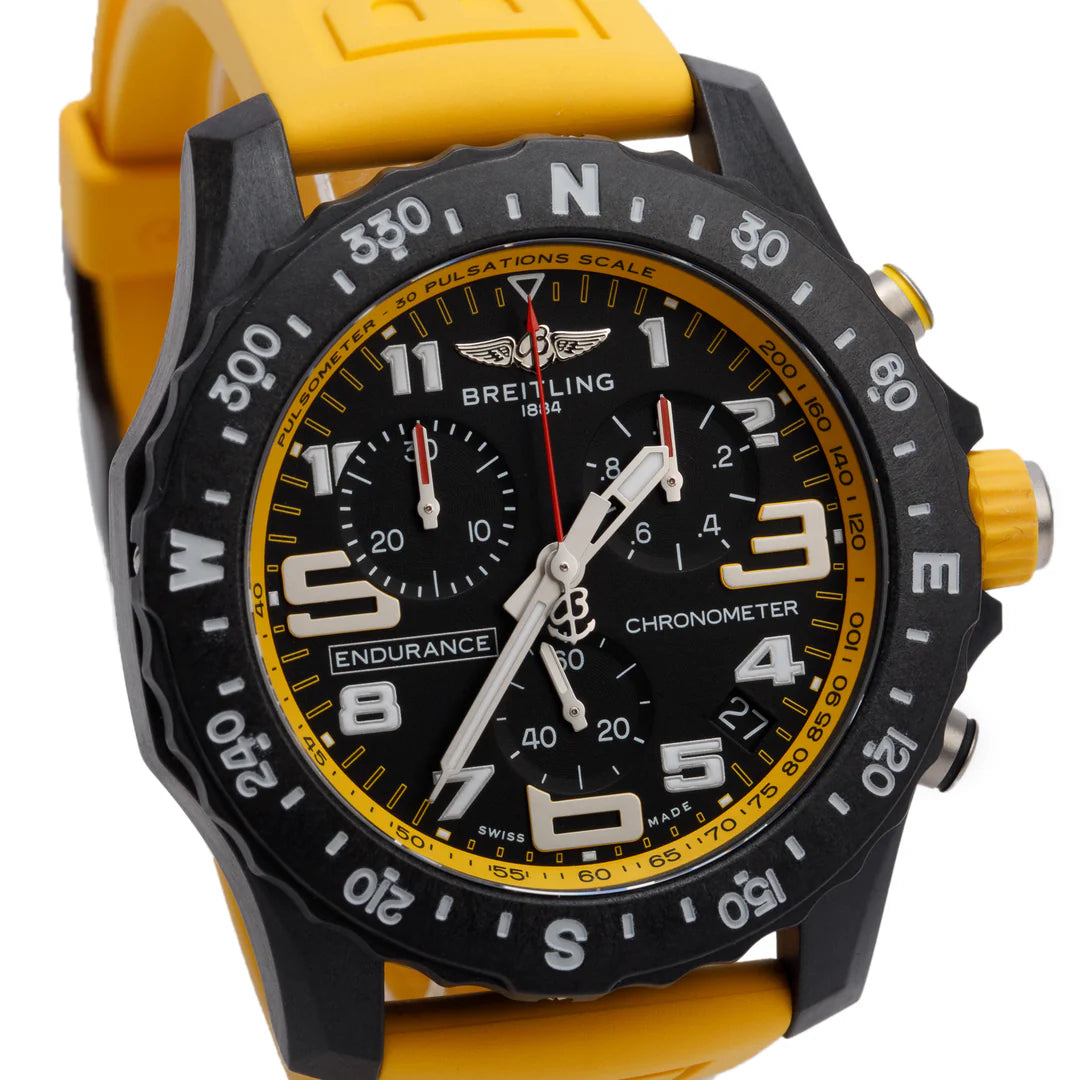 Breitlight Black Polymer Endurance Pro 44MM Watch Yellow X82310 w/ Box &amp; Papers Coeur Cult Core