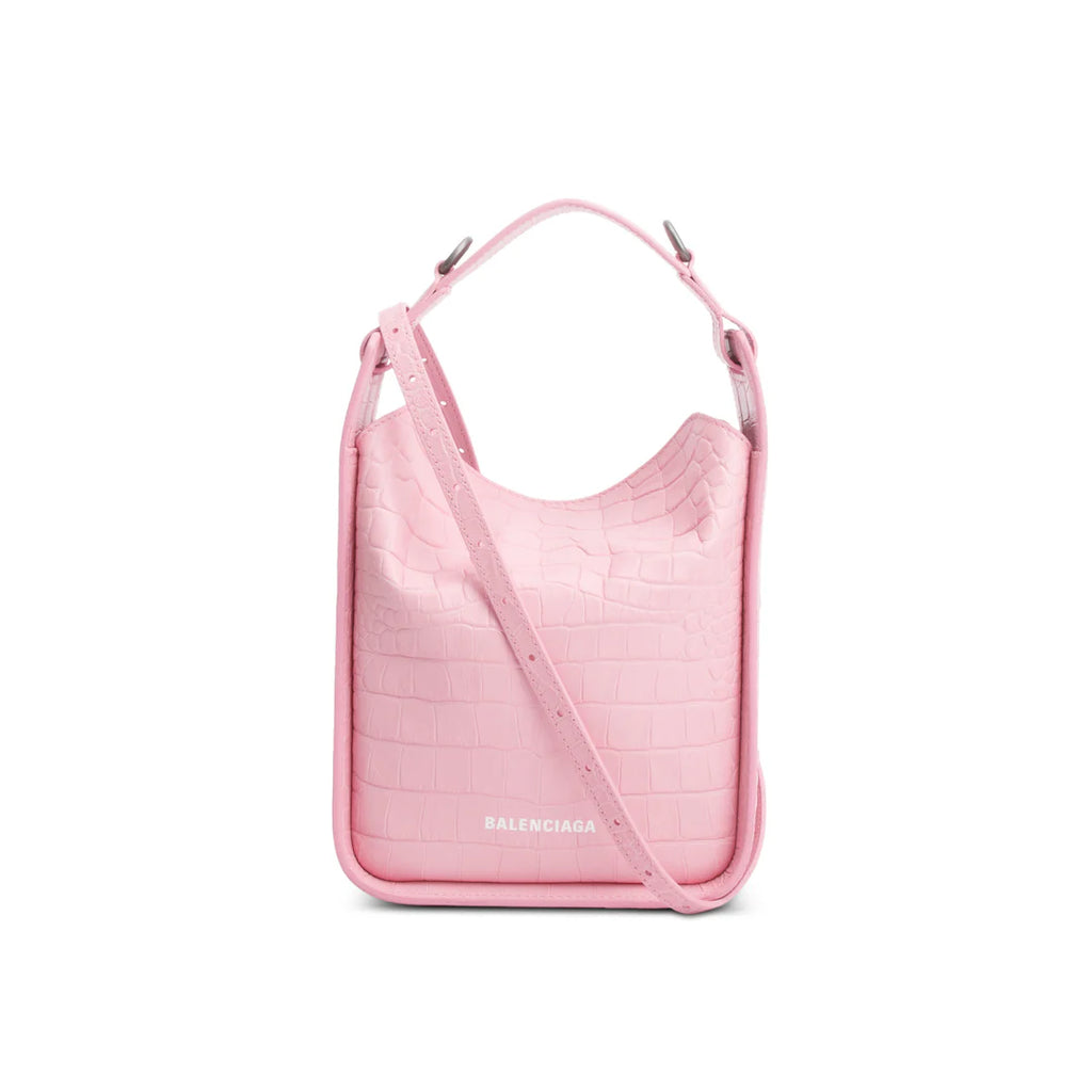 Pink Croc-Embossed Leather Tool 2.0 Small N/S Tote w/ Strap Coeur Cult Core