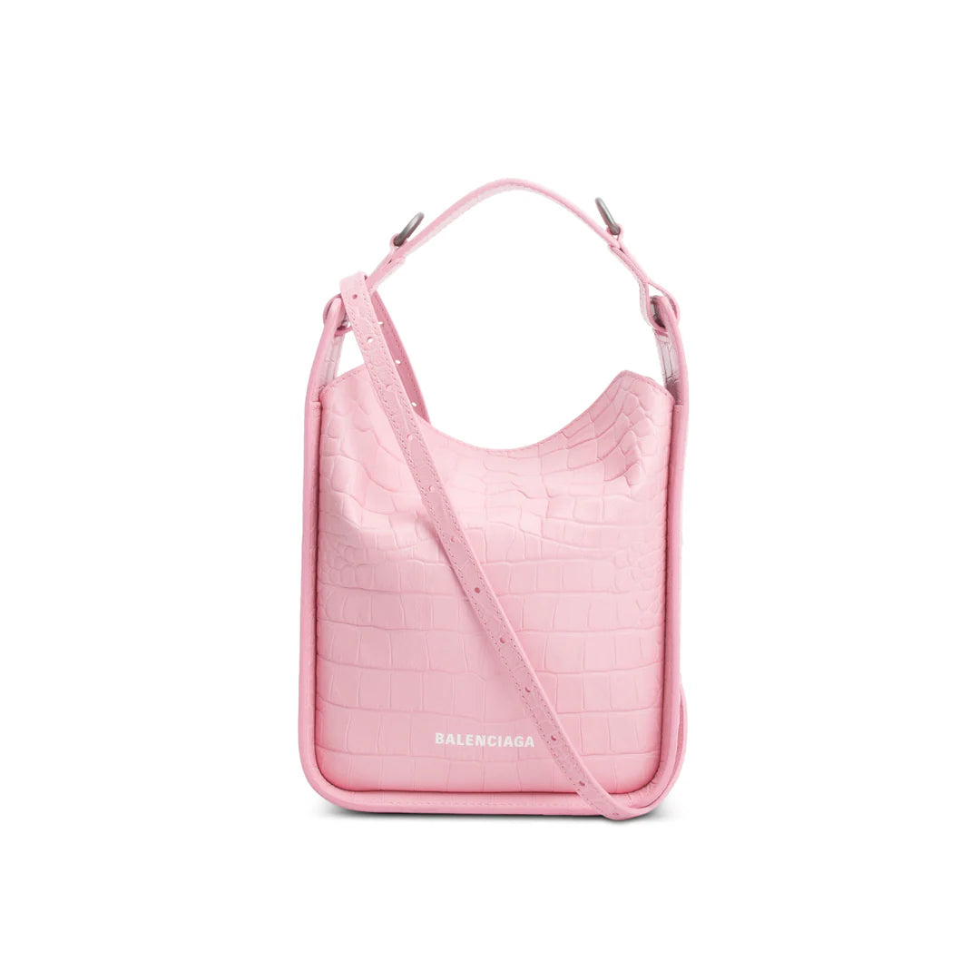 Pink Croc-Embossed Leather Tool 2.0 Small N/S Tote w/ Strap Coeur Cult Core