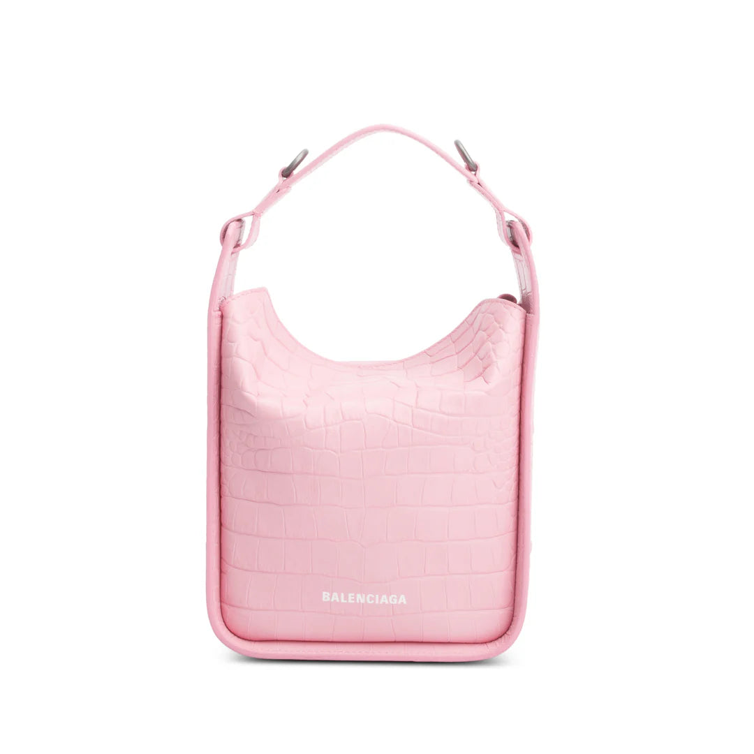 Pink Croc-Embossed Leather Tool 2.0 Small N/S Tote w/ Strap Coeur Cult Core