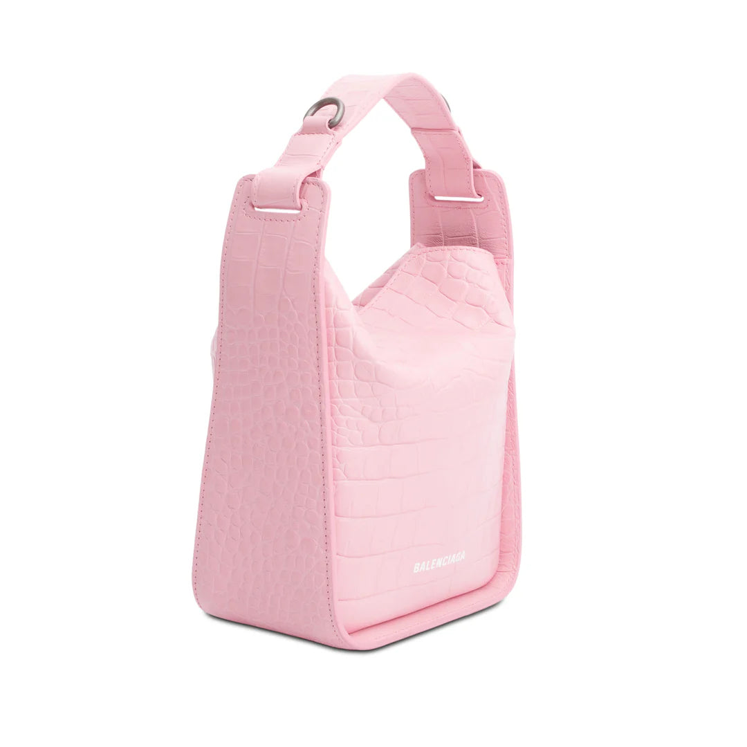 Pink Croc-Embossed Leather Tool 2.0 Small N/S Tote w/ Strap Coeur Cult Core
