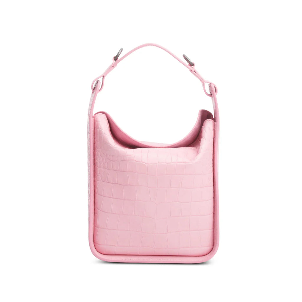 Pink Croc-Embossed Leather Tool 2.0 Small N/S Tote w/ Strap Coeur Cult Core