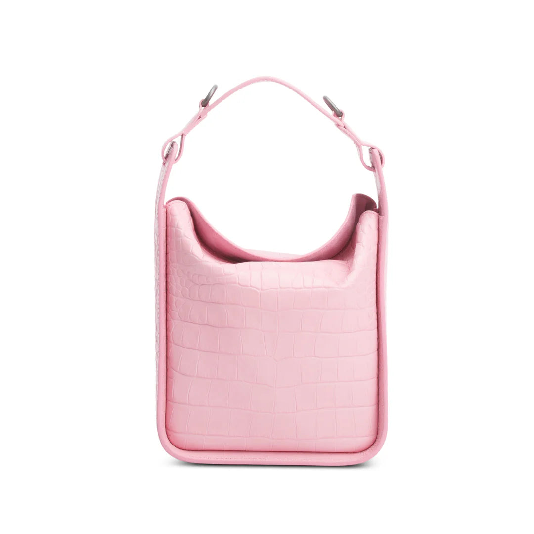 Pink Croc-Embossed Leather Tool 2.0 Small N/S Tote w/ Strap Coeur Cult Core