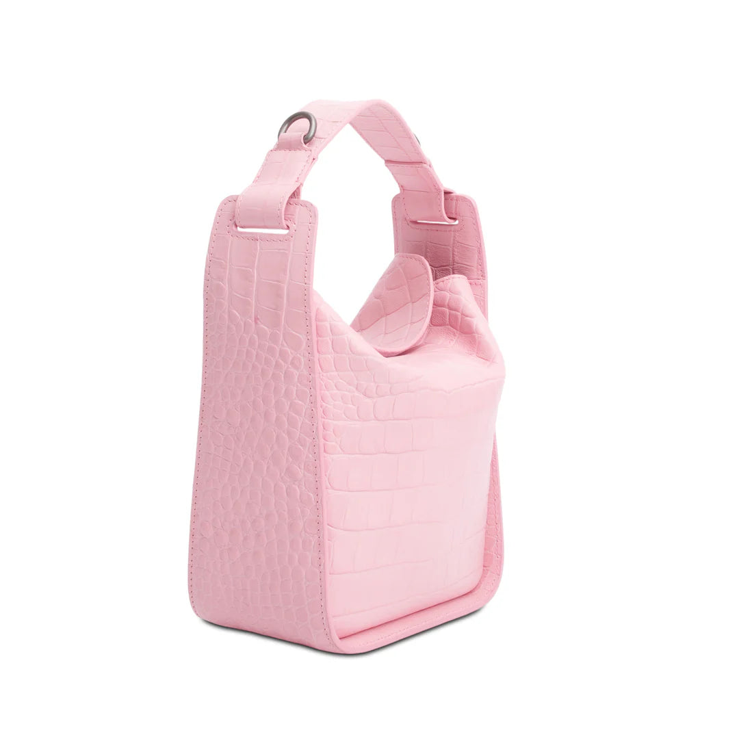 Pink Croc-Embossed Leather Tool 2.0 Small N/S Tote w/ Strap Coeur Cult Core