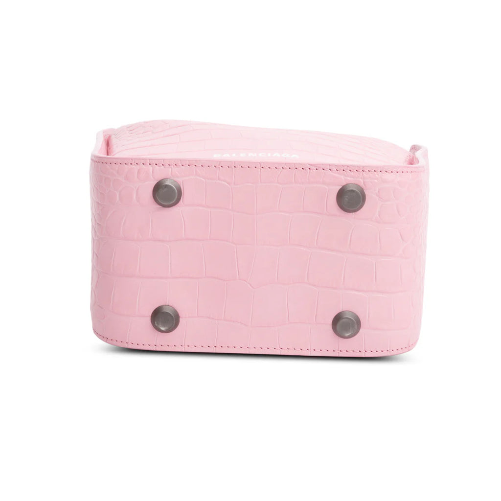 Pink Croc-Embossed Leather Tool 2.0 Small N/S Tote w/ Strap Coeur Cult Core