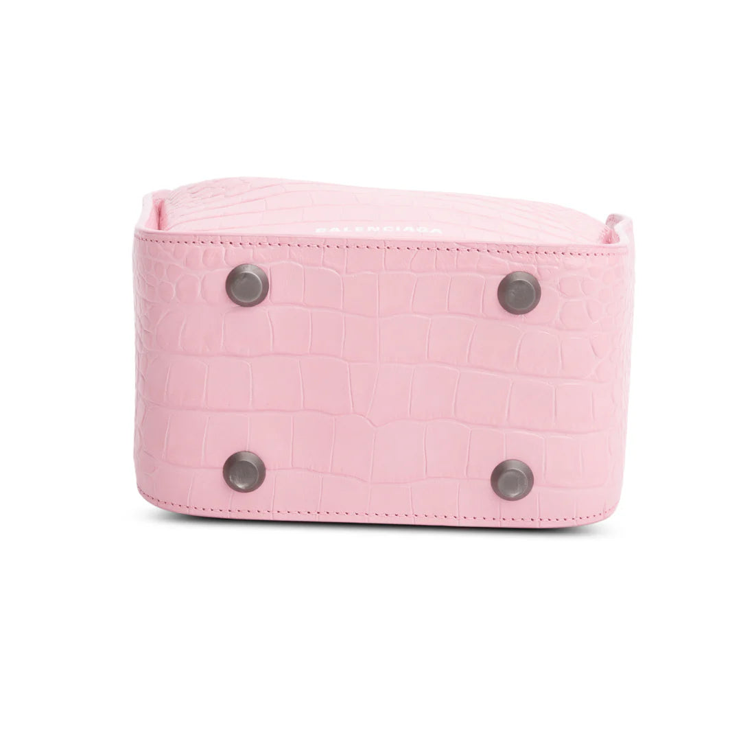 Pink Croc-Embossed Leather Tool 2.0 Small N/S Tote w/ Strap Coeur Cult Core