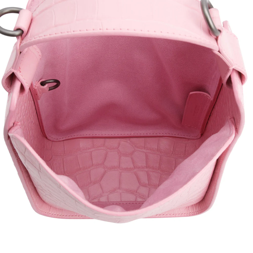 Pink Croc-Embossed Leather Tool 2.0 Small N/S Tote w/ Strap Coeur Cult Core