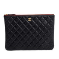 Black Quilted Lambskin Leather Medium O-Case Clutch w /Authenticity Card