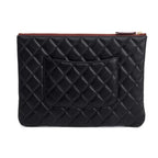 Black Quilted Lambskin Leather Medium O-Case Clutch w /Authenticity Card