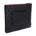 Black Quilted Lambskin Leather Medium O-Case Clutch w /Authenticity Card