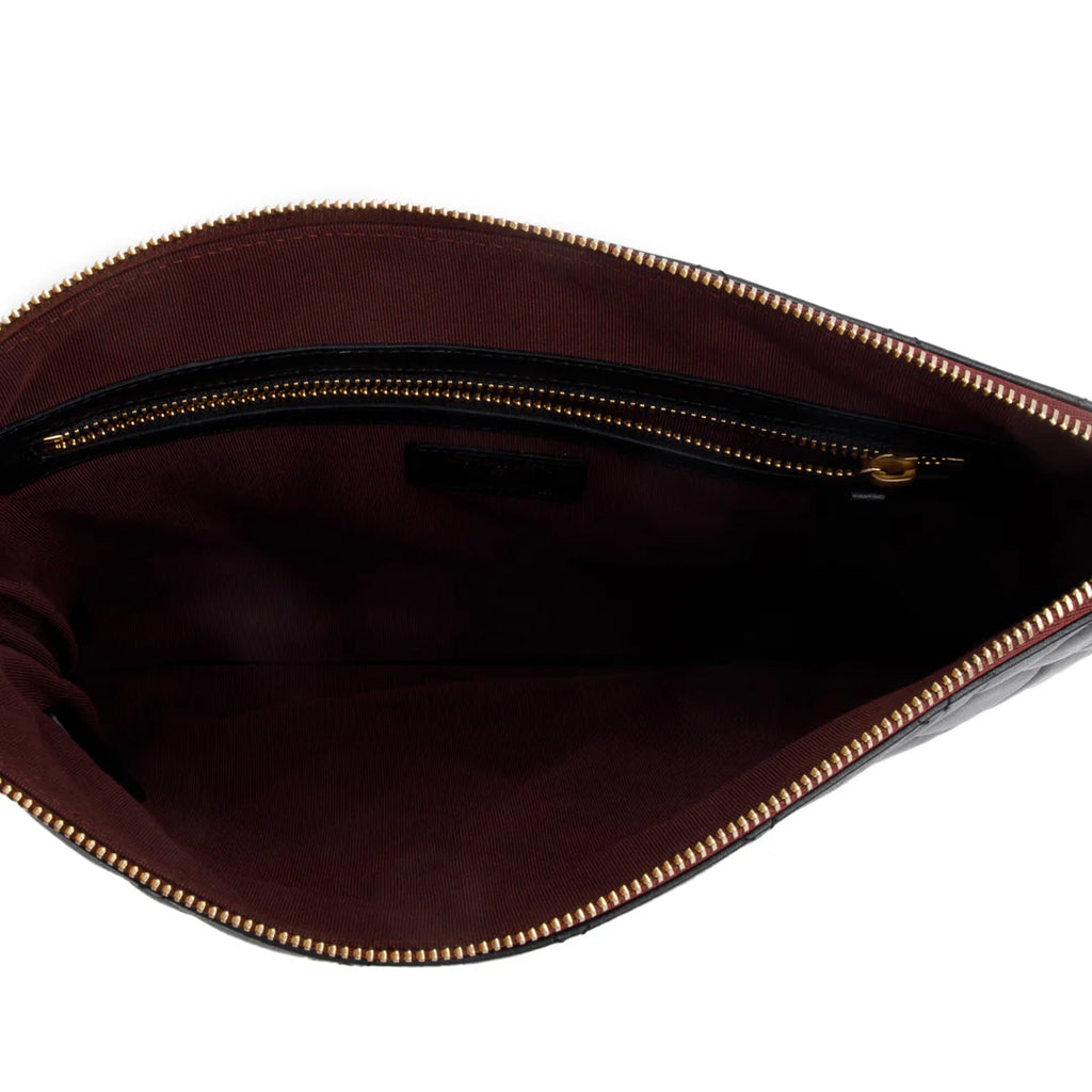 Black Quilted Lambskin Leather Medium O-Case Clutch w /Authenticity Card