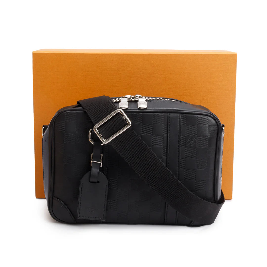 Black Damier Infini Calfskin Leather Sirius Messenger Bag w/ Box