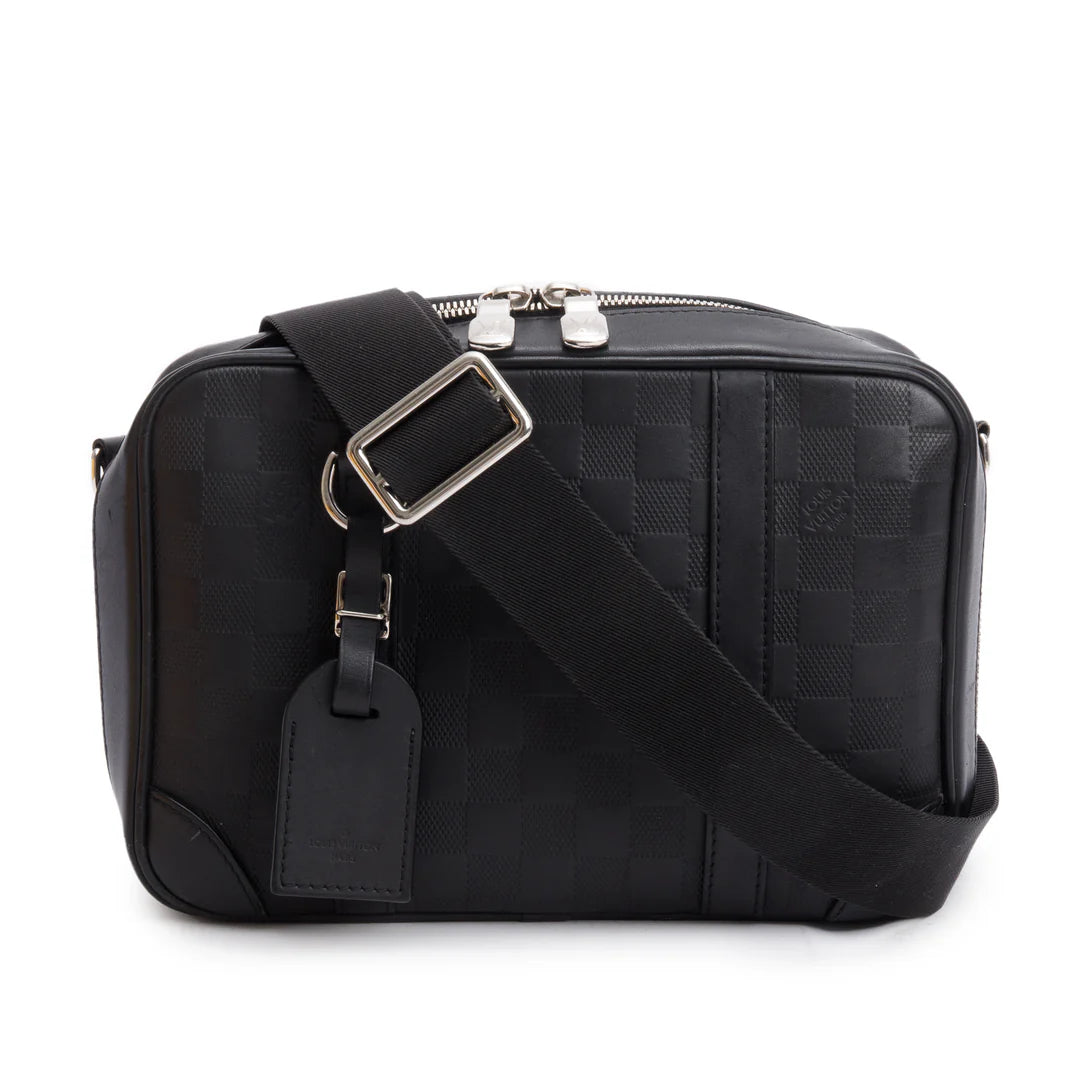Black Damier Infini Calfskin Leather Sirius Messenger Bag w/ Box