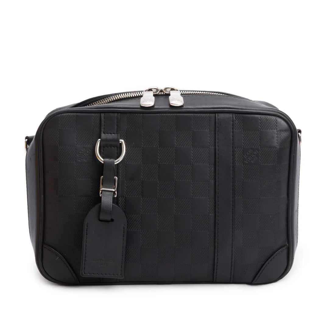 Black Damier Infini Calfskin Leather Sirius Messenger Bag w/ Box