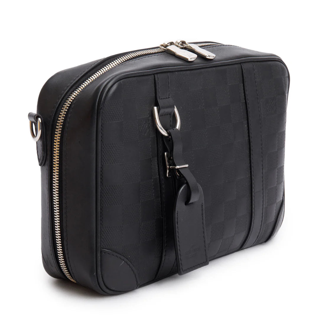 Black Damier Infini Calfskin Leather Sirius Messenger Bag w/ Box