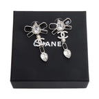 2023 Palladium-Plated Faux Pearl &amp; Strass CC Bow Drop Earrings w/ Box Coeur Cult Core