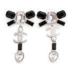 2023 Palladium-Plated Faux Pearl &amp; Strass CC Bow Drop Earrings w/ Box Coeur Cult Core