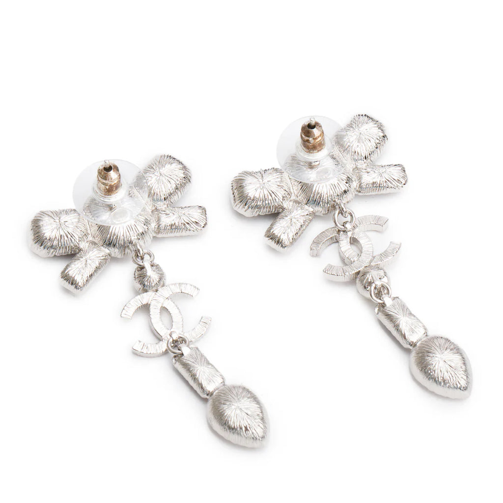 2023 Palladium-Plated Faux Pearl &amp; Strass CC Bow Drop Earrings w/ Box Coeur Cult Core