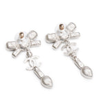 2023 Palladium-Plated Faux Pearl &amp; Strass CC Bow Drop Earrings w/ Box Coeur Cult Core