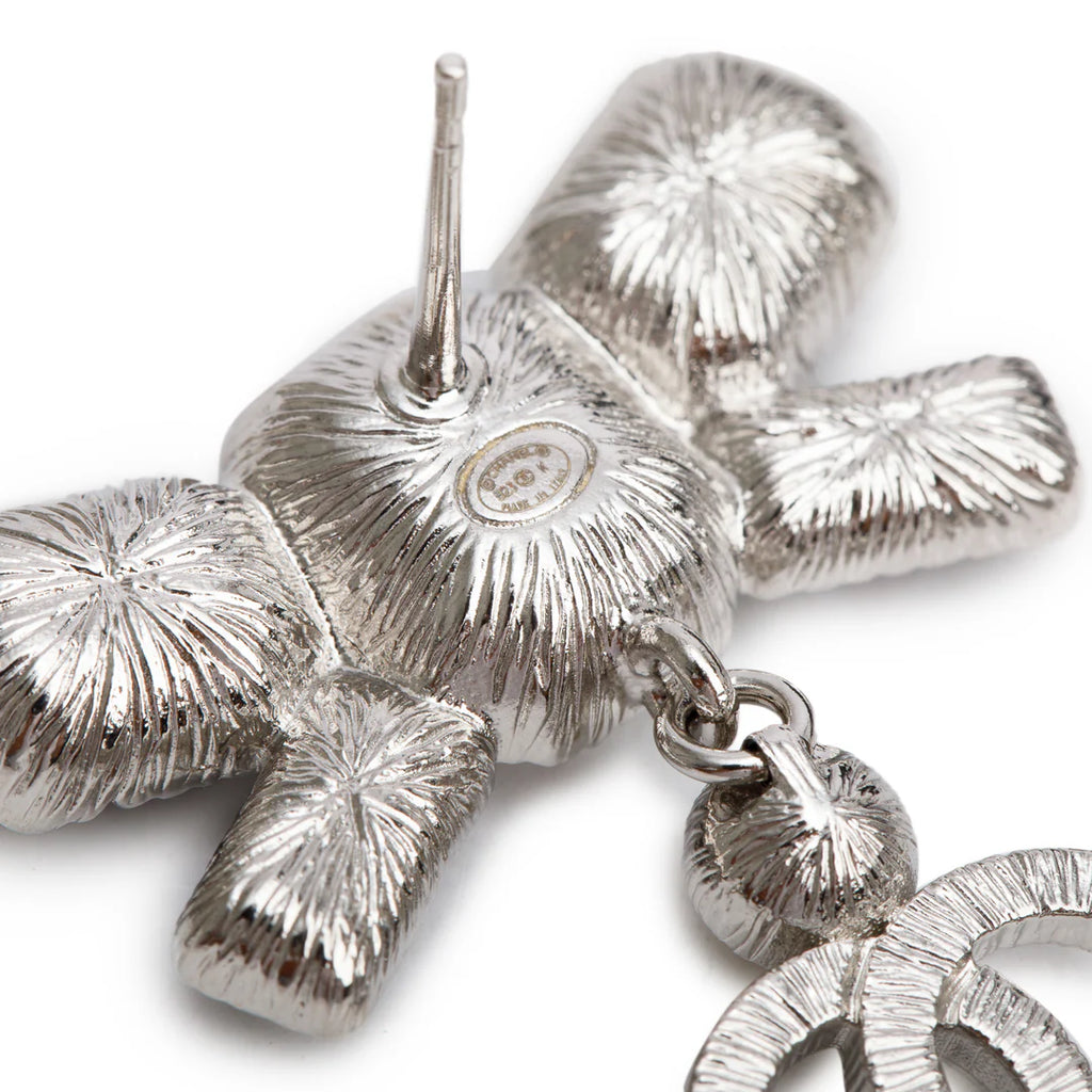 2023 Palladium-Plated Faux Pearl &amp; Strass CC Bow Drop Earrings w/ Box Coeur Cult Core
