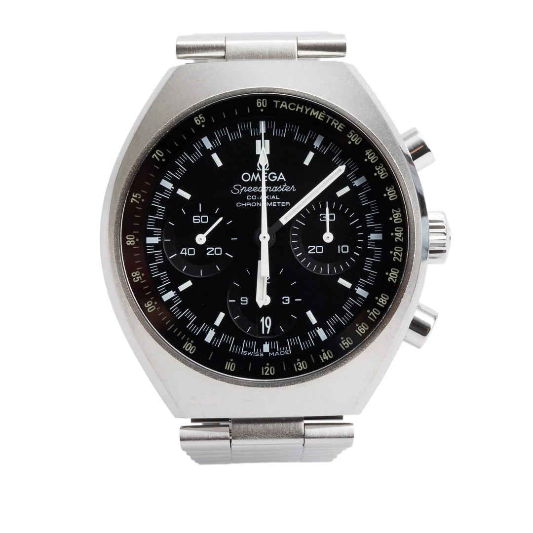 Stainless Steel Speedmaster Mark II 42.4 MM Co-Axial Chronometer Automatic Watch Black Dial w/ Box &amp; Papers