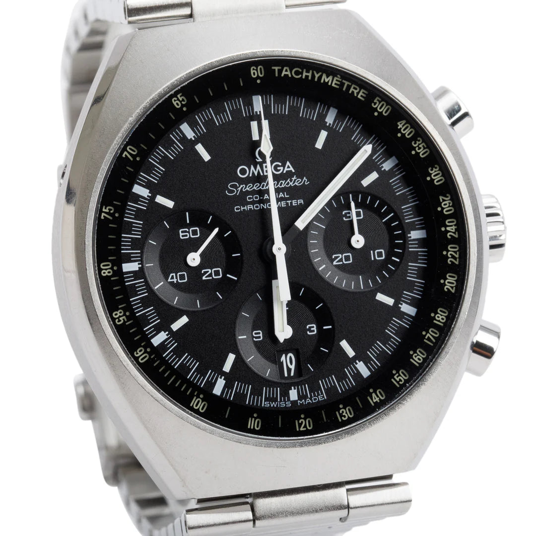 Stainless Steel Speedmaster Mark II 42.4 MM Co-Axial Chronometer Automatic Watch Black Dial w/ Box &amp; Papers