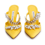 Yellow Satin Crystal Embellised Lurum Pumps, Size 36 w/ Box