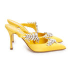 Yellow Satin Crystal Embellised Lurum Pumps, Size 36 w/ Box