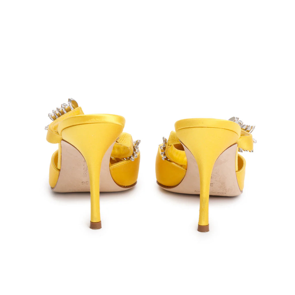 Yellow Satin Crystal Embellised Lurum Pumps, Size 36 w/ Box
