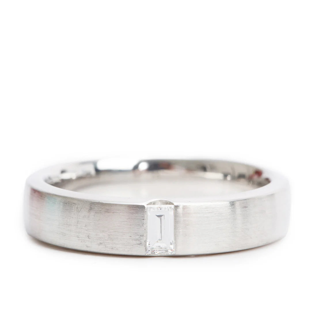 The Charles Setting Platinum &amp; Baguette Diamond 5 MM Satin Finish Ring, Size 8 w/ Box Coeur Cult Core