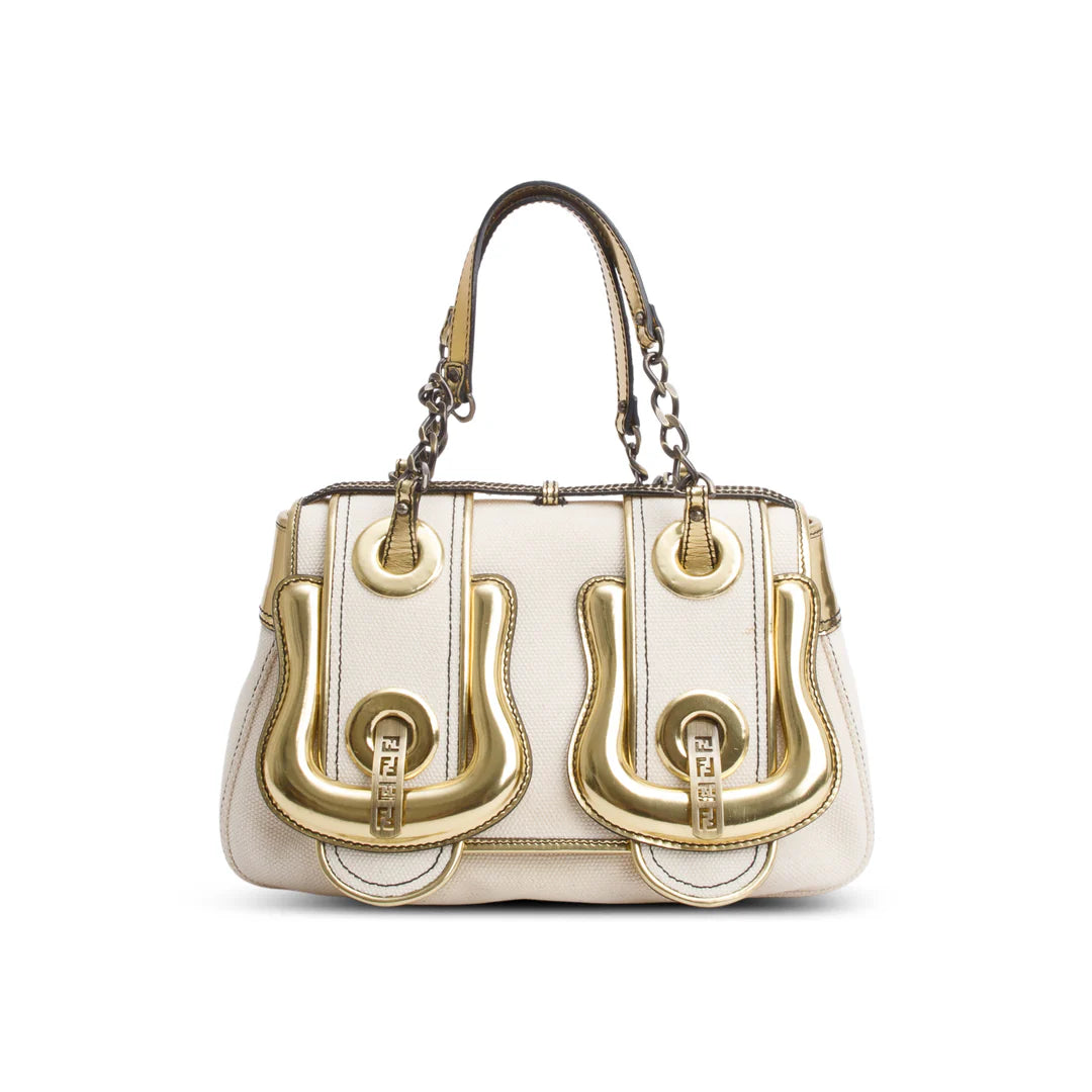 White Canvas Gold Patent Leather Trim B Bag Coeur Cult Core